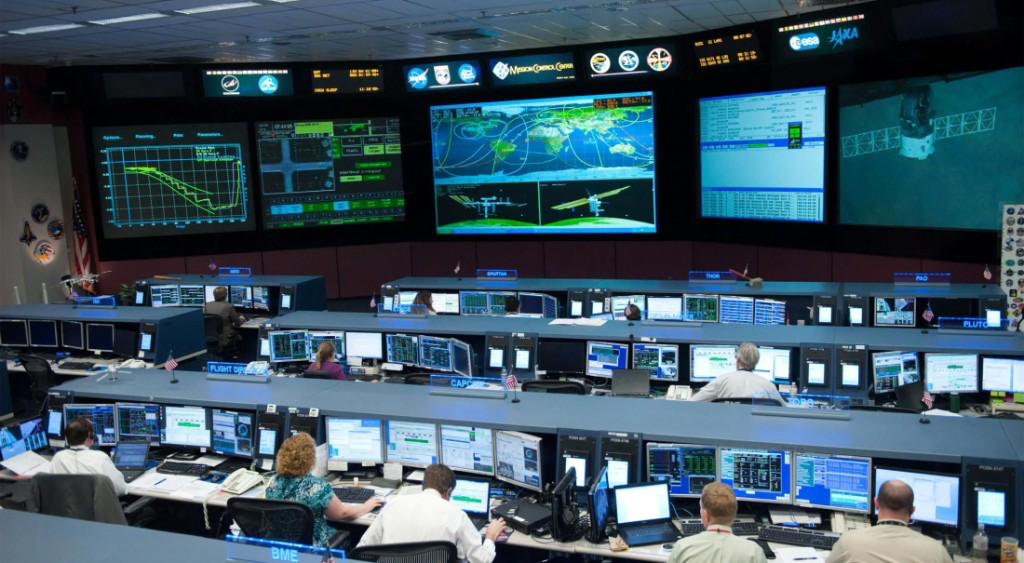 NASA Mission Control Center, representing the planners’ perspective during EVA operations.